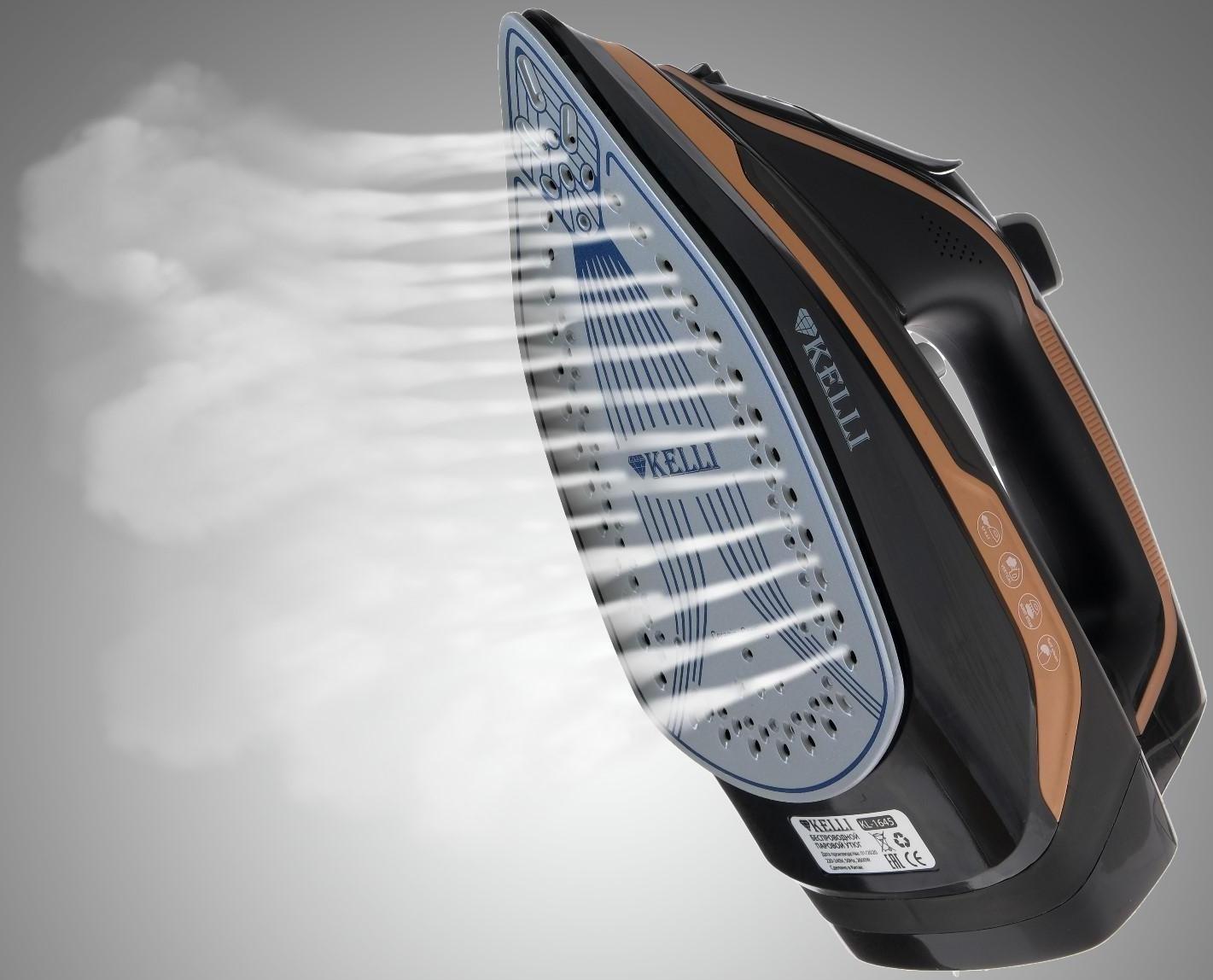 Утюг KELLI KL-1645, 2600 Вт, керамическая подошва, беспроводной, 320 мл, черный