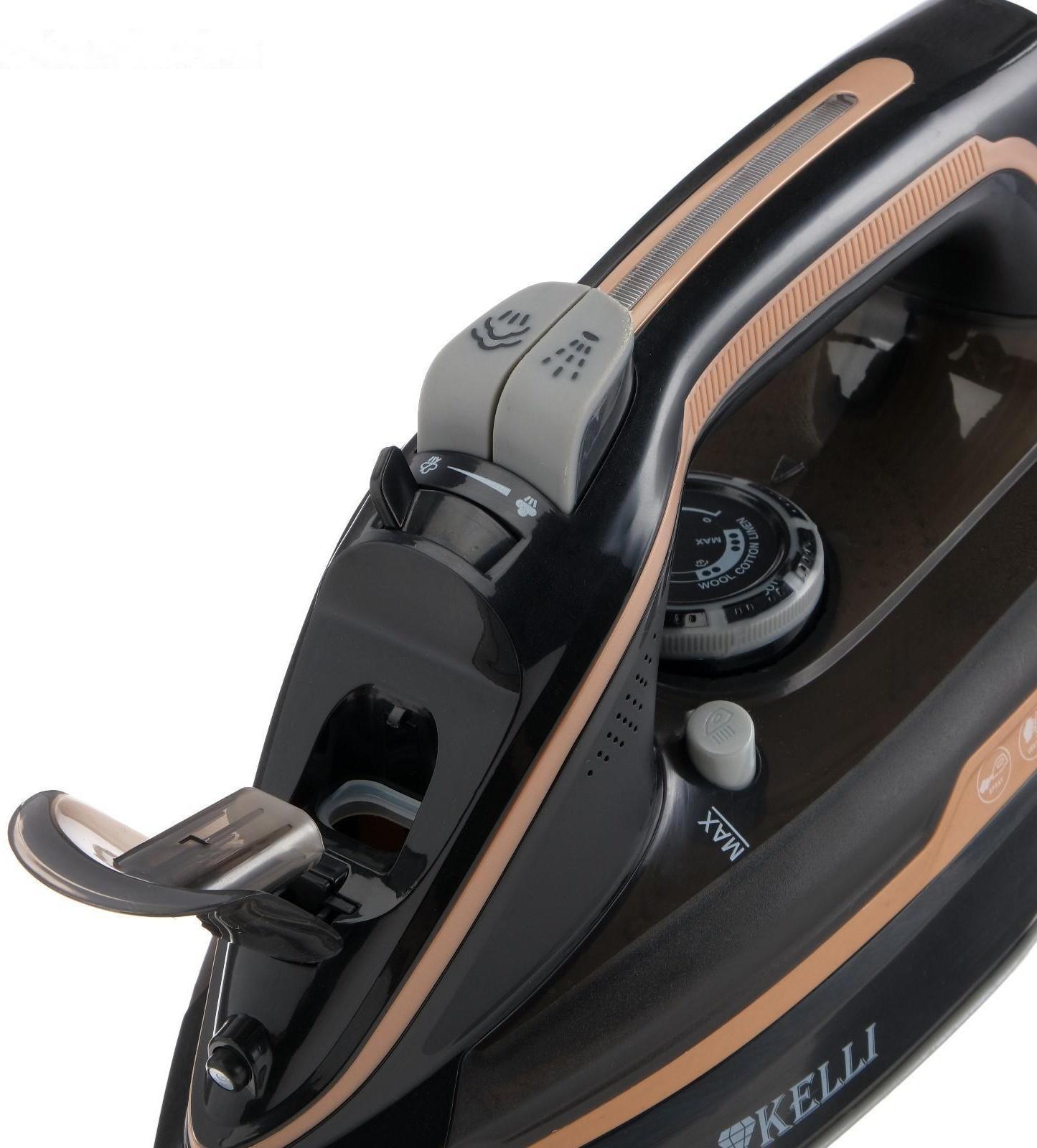 Утюг KELLI KL-1645, 2600 Вт, керамическая подошва, беспроводной, 320 мл, черный