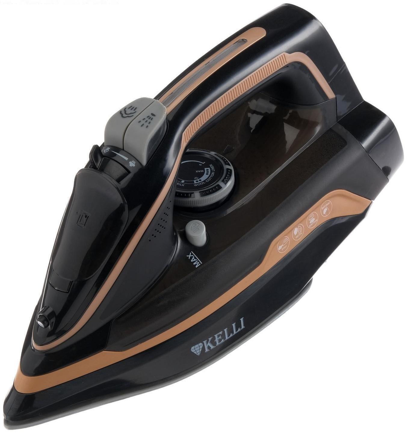 Утюг KELLI KL-1645, 2600 Вт, керамическая подошва, беспроводной, 320 мл, черный
