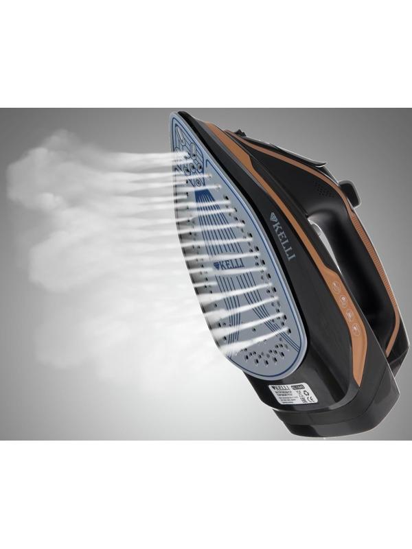 Утюг KELLI KL-1645, 2600 Вт, керамическая подошва, беспроводной, 320 мл, черный