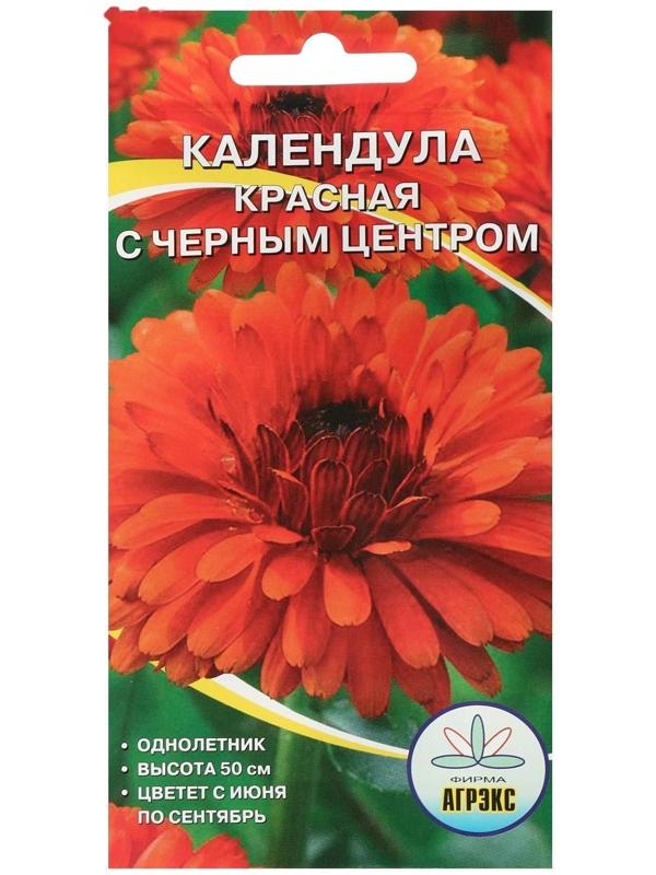 Семена цветов однолетние Календула махровая красная с черным центром центром 0,2 г