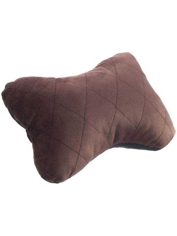 Подушка автомобильная косточка, на подголовник, велюр, коричневый, ромб, 16х24 см