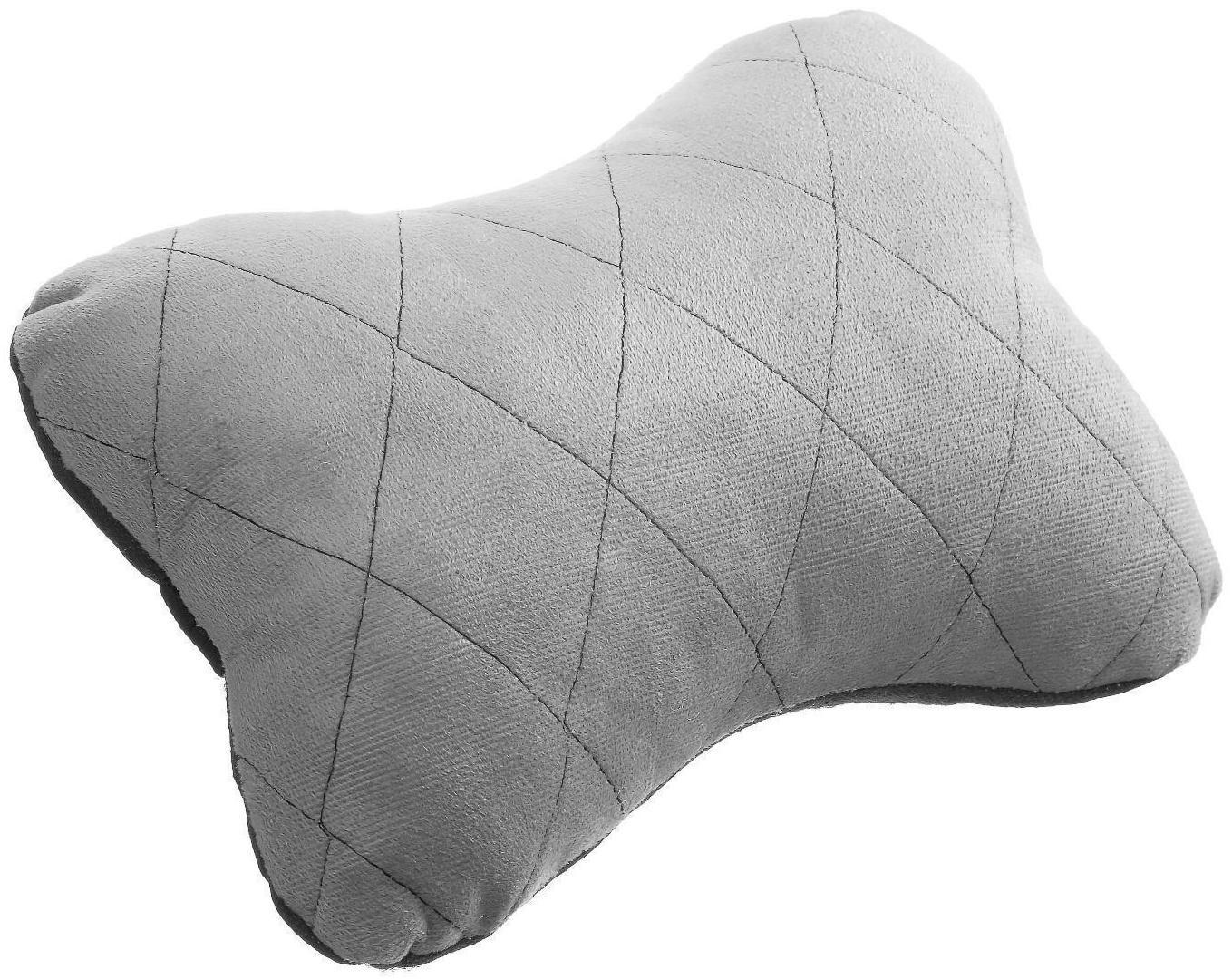 Подушка автомобильная косточка, на подголовник, велюр, серый, ромб, 16х24 см