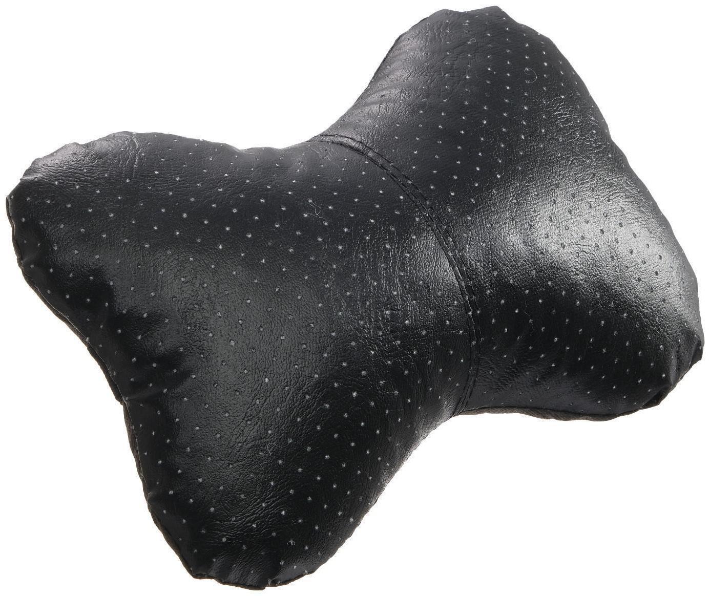 Подушка автомобильная косточка, на подголовник, экокожа перфорированная, черный 16х24 см