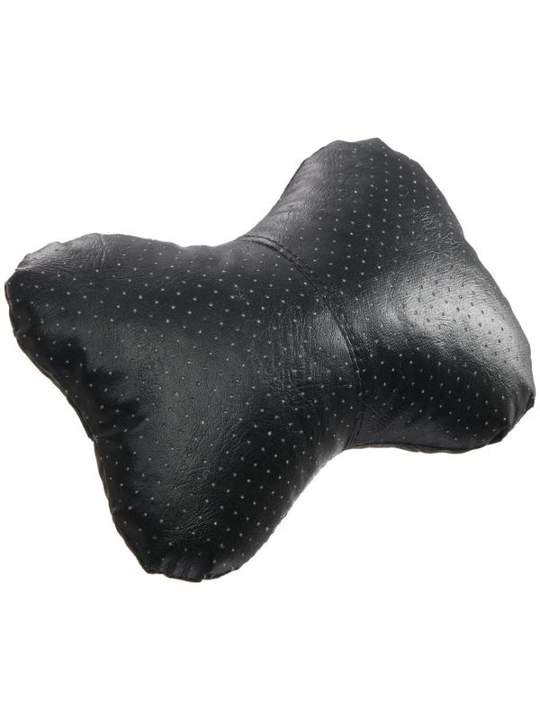 Подушка автомобильная косточка, на подголовник, экокожа перфорированная, черный 16х24 см