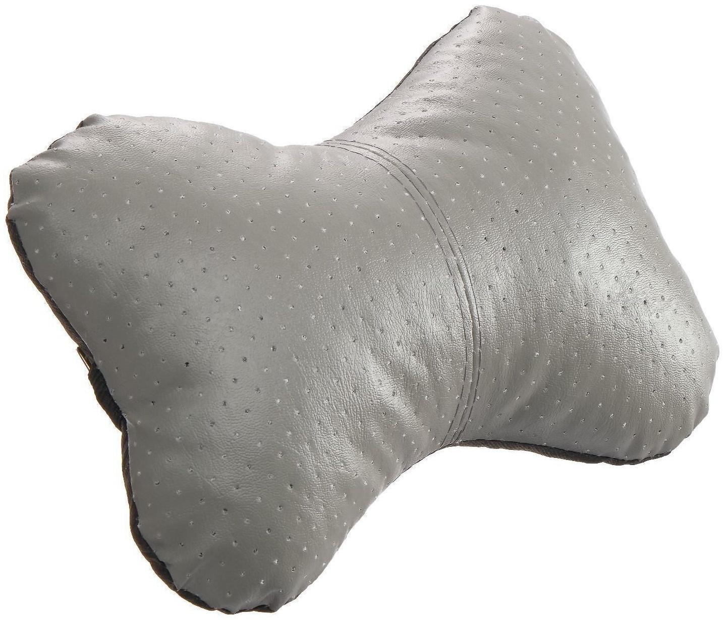 Подушка автомобильная косточка, на подголовник, экокожа перфорированная, серый 16х24 см