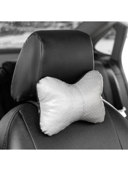 Подушка автомобильная косточка, на подголовник, экокожа перфорированная, серый 16х24 см