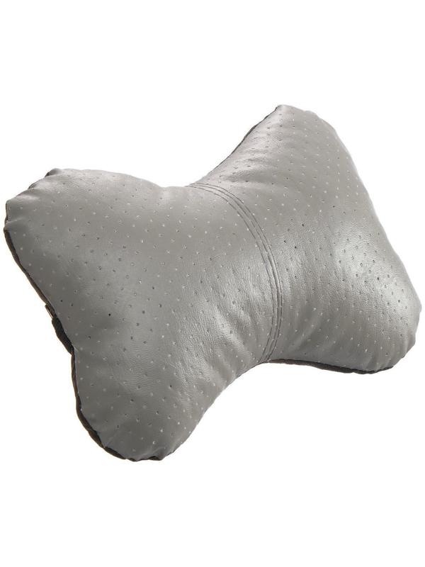 Подушка автомобильная косточка, на подголовник, экокожа перфорированная, серый 16х24 см
