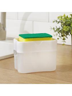 Дозатор для моющего средства с подставкой для губки, губка в комплекте, 385 мл, цвет белый