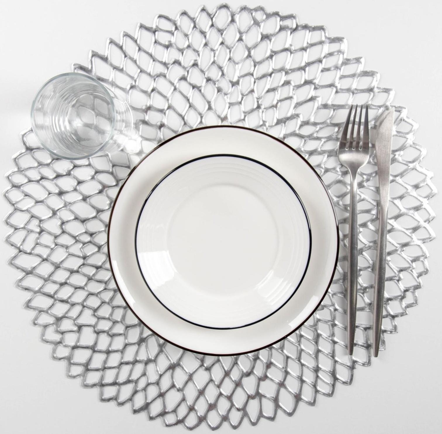 Набор салфеток сервировочных на стол Доляна «Лея», d=38 см, 4 шт, цвет серебряный