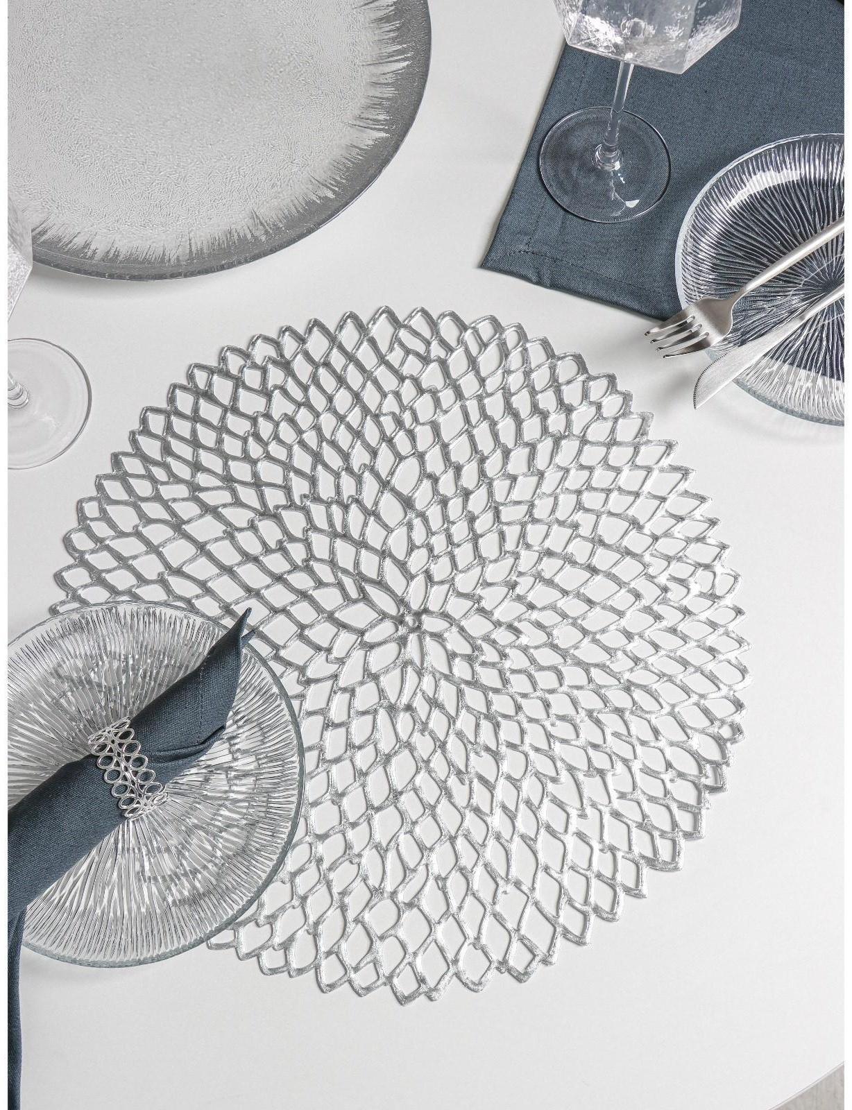Набор салфеток сервировочных на стол Доляна «Лея», d=38 см, 4 шт, цвет серебряный