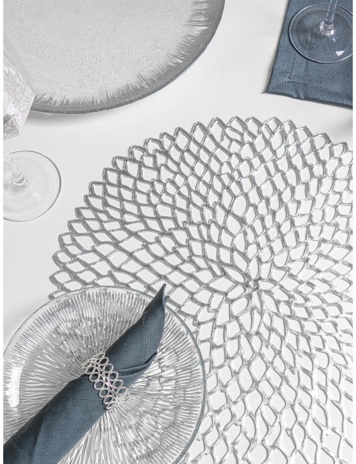 Набор салфеток сервировочных на стол Доляна «Лея», d=38 см, 4 шт, цвет серебряный