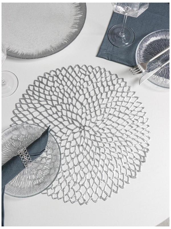 Набор салфеток сервировочных на стол Доляна «Лея», d=38 см, 4 шт, цвет серебряный