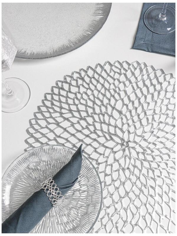 Набор салфеток сервировочных на стол Доляна «Лея», d=38 см, 4 шт, цвет серебряный