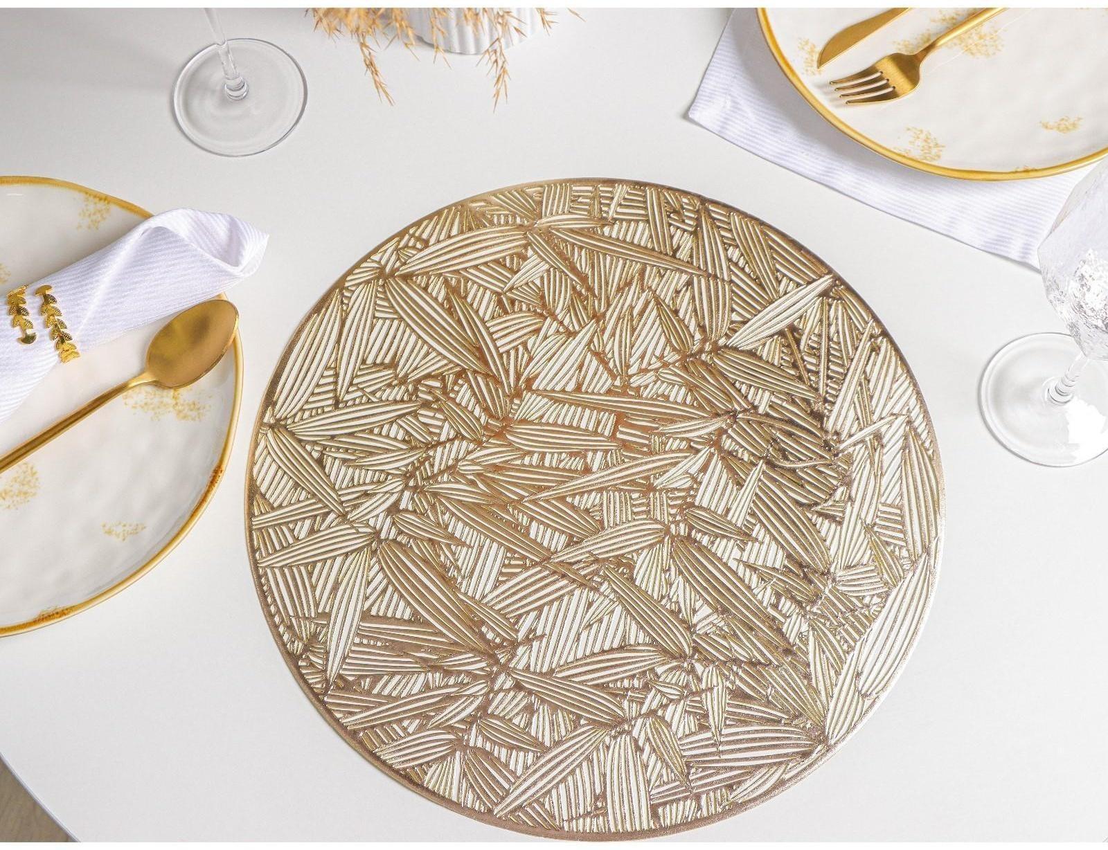 Набор салфеток сервировочных на стол Доляна «Листья», d=38 см, 4 шт, цвет золотой