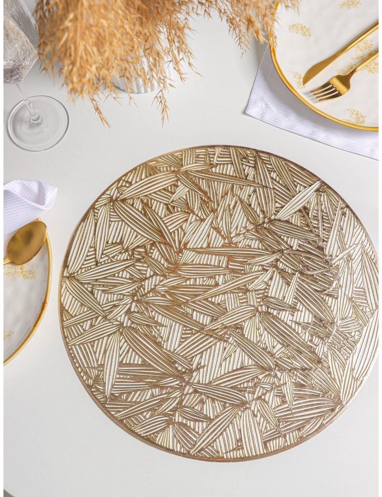 Набор салфеток сервировочных на стол Доляна «Листья», d=38 см, 4 шт, цвет золотой