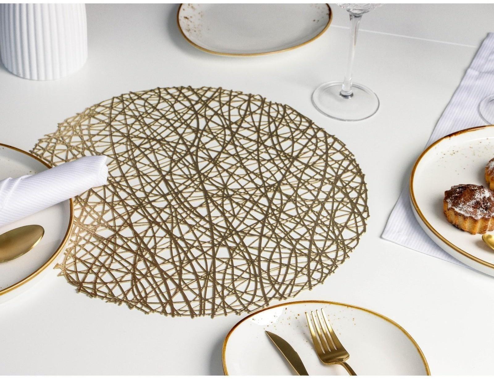 Набор салфеток сервировочных на стол Доляна «Паутинка», d=38 см, 4 шт, цвет золотой