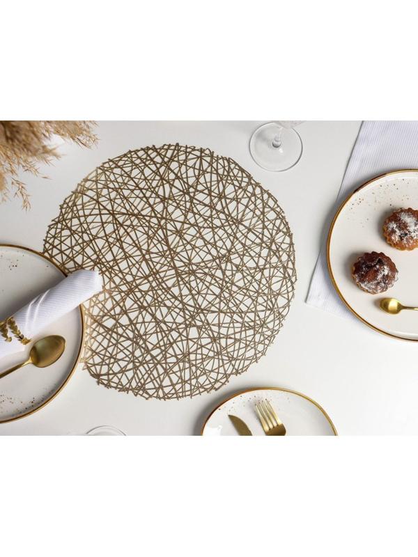 Набор салфеток сервировочных на стол Доляна «Паутинка», d=38 см, 4 шт, цвет золотой