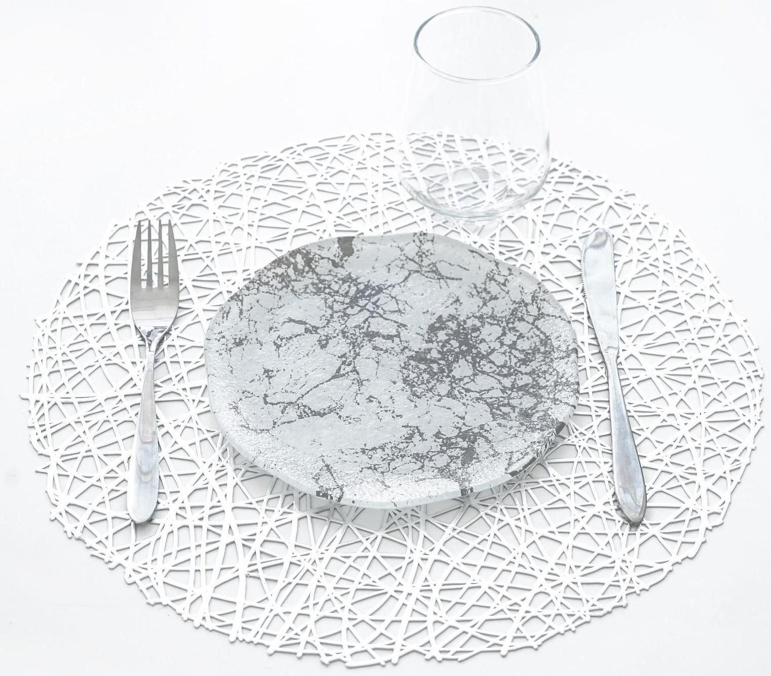 Набор салфеток сервировочных на стол Доляна «Паутинка», d=38 см, 4 шт, цвет серебряный