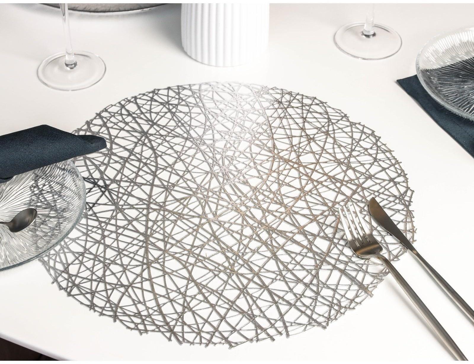 Набор салфеток сервировочных на стол Доляна «Паутинка», d=38 см, 4 шт, цвет серебряный