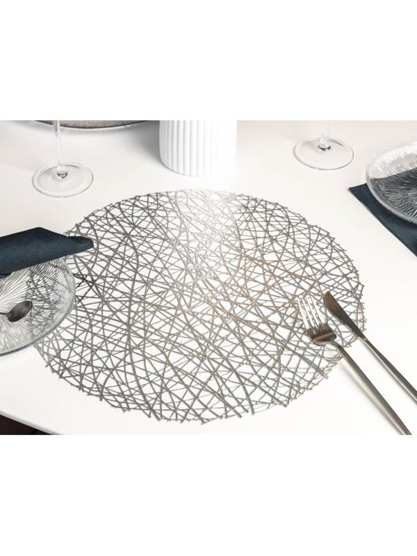 Набор салфеток сервировочных на стол Доляна «Паутинка», d=38 см, 4 шт, цвет серебряный