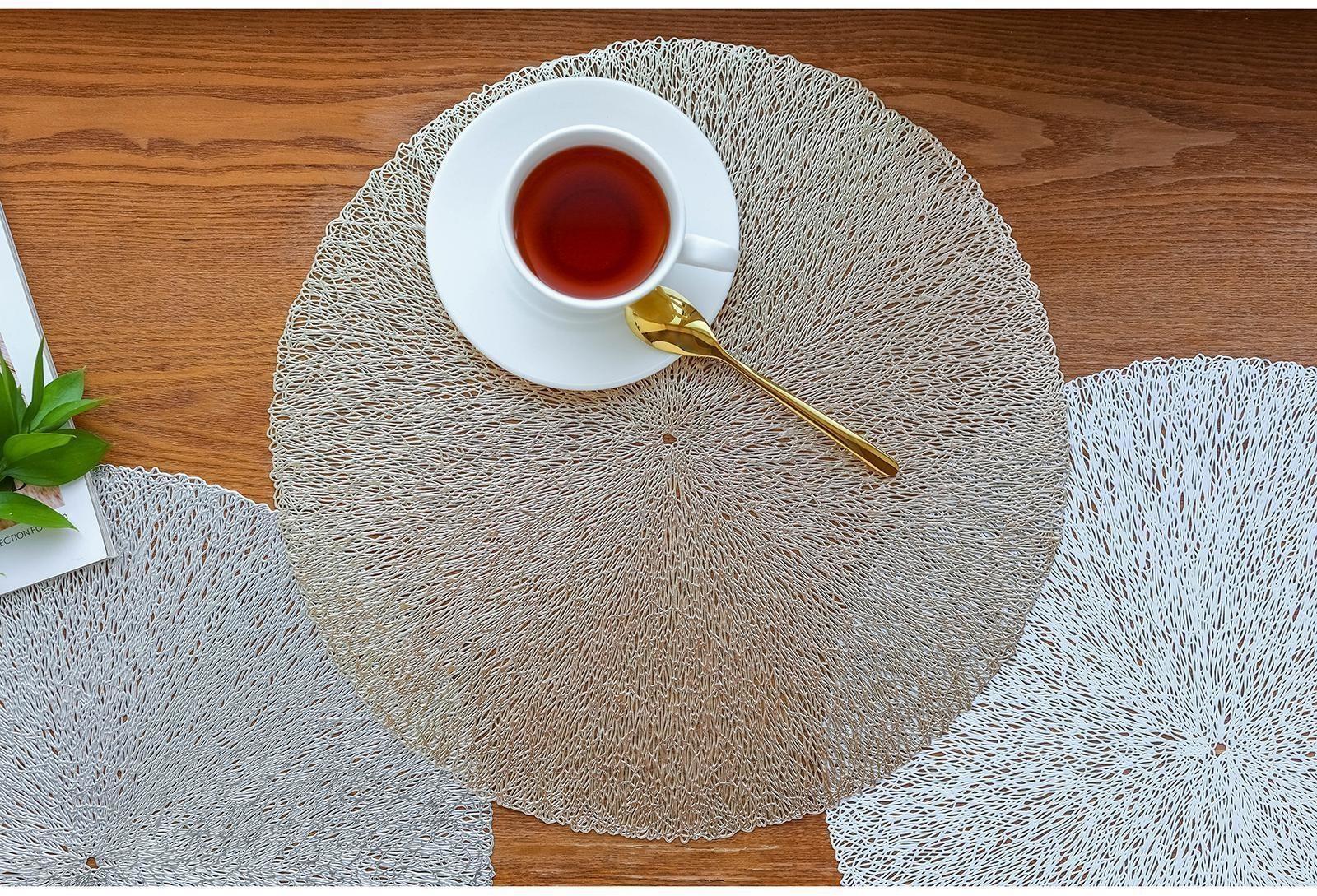 Набор салфеток сервировочных на стол Доляна «Соломка», d=38 см, 4 шт, цвет золото