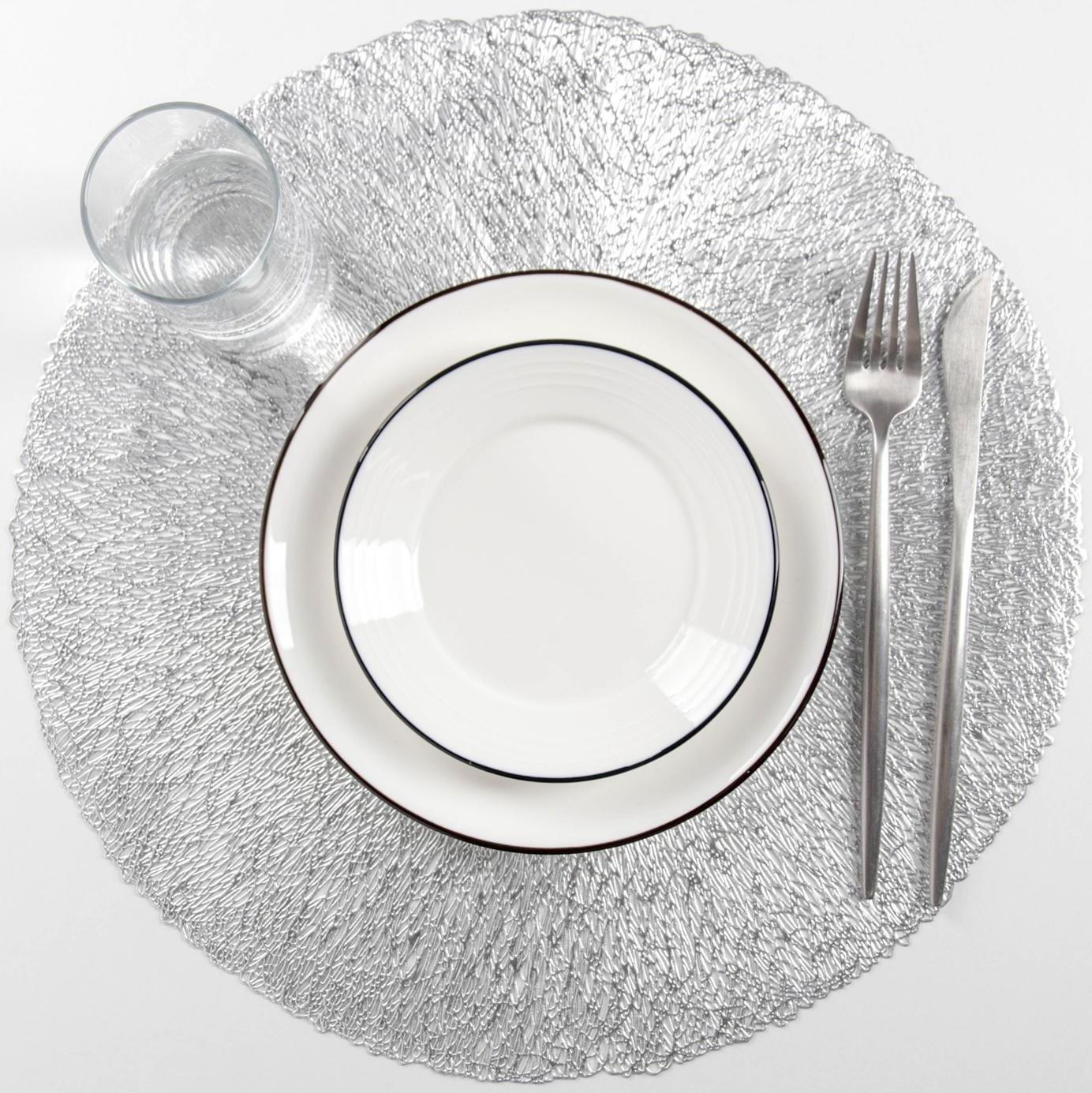 Набор салфеток сервировочных на стол Доляна «Соломка», d=38 см, 4 шт, цвет серебро