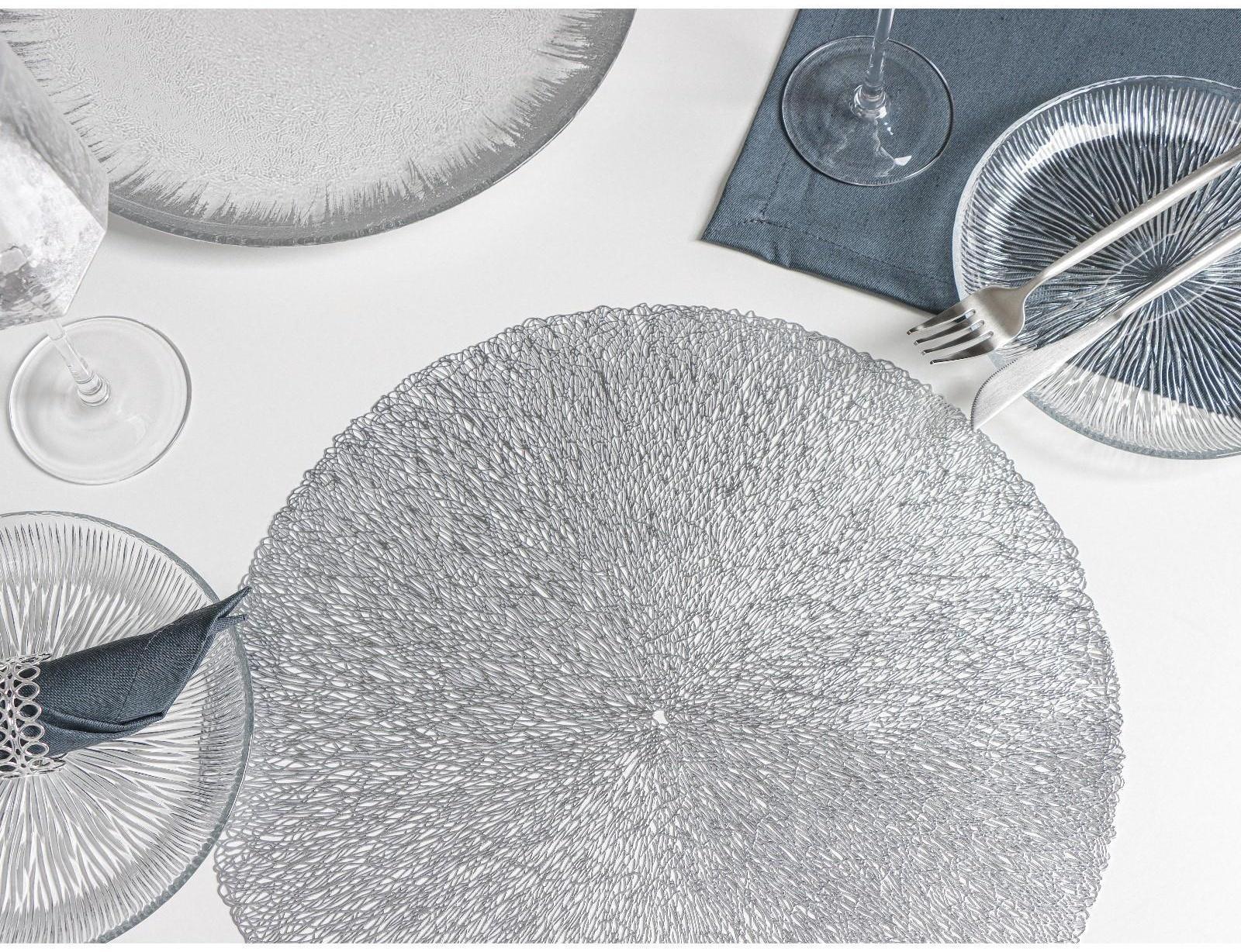 Набор салфеток сервировочных на стол Доляна «Соломка», d=38 см, 4 шт, цвет серебро