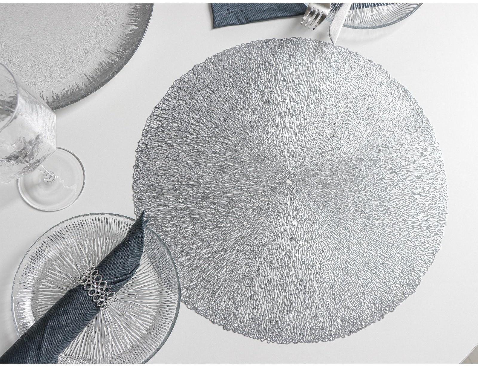 Набор салфеток сервировочных на стол Доляна «Соломка», d=38 см, 4 шт, цвет серебро