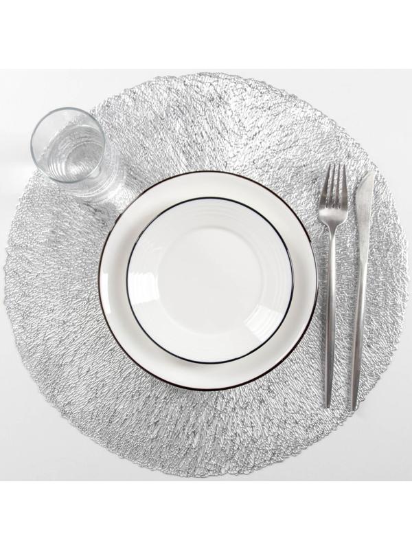 Набор салфеток сервировочных на стол Доляна «Соломка», d=38 см, 4 шт, цвет серебро