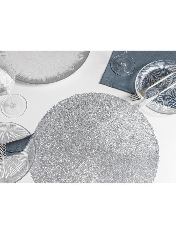 Набор салфеток сервировочных на стол Доляна «Соломка», d=38 см, 4 шт, цвет серебро