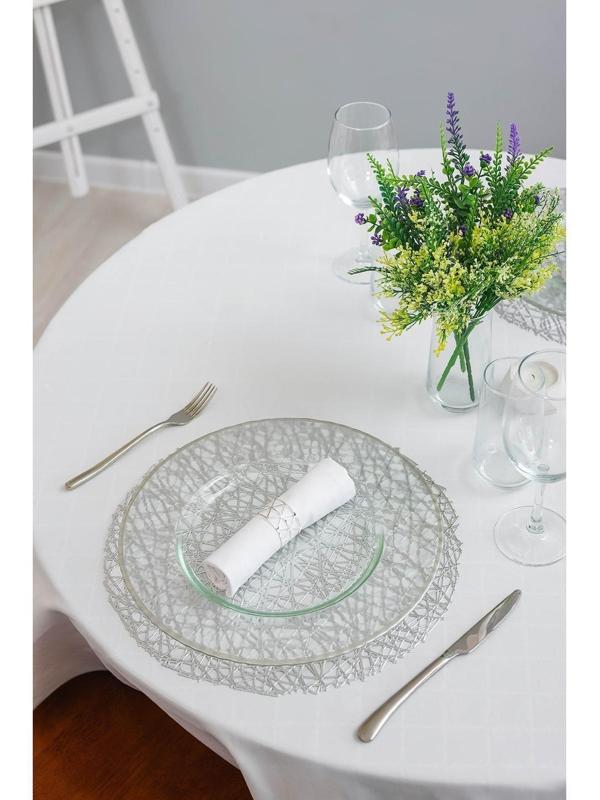 Набор салфеток сервировочных на стол Доляна «Соломка», d=38 см, 4 шт, цвет серебро