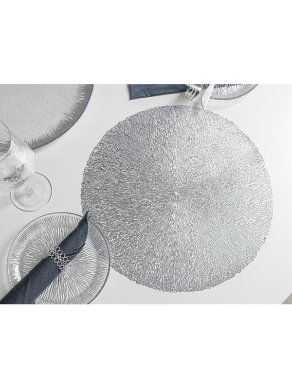 Набор салфеток сервировочных на стол Доляна «Соломка», d=38 см, 4 шт, цвет серебро