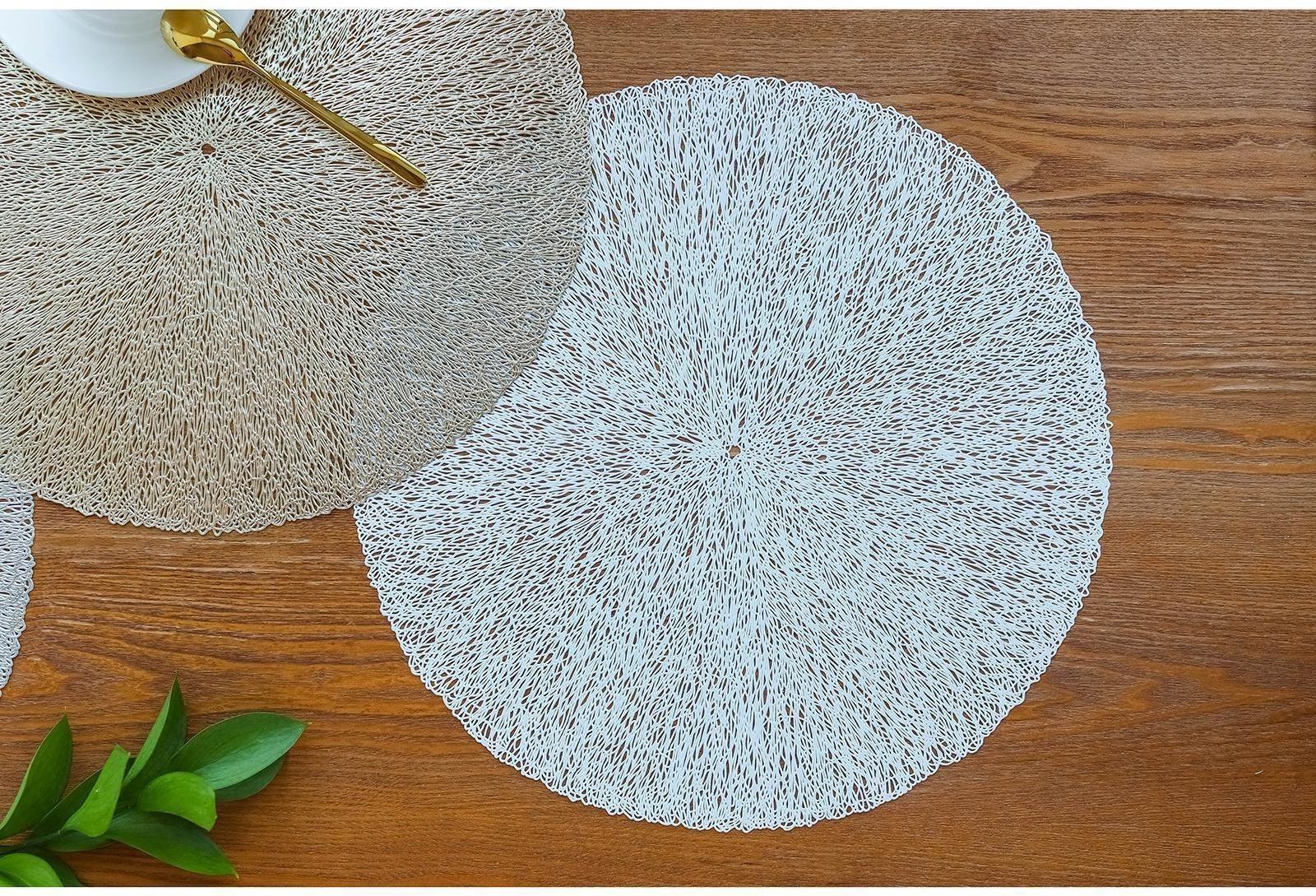 Набор салфеток сервировочных на стол Доляна «Соломка», d=38 см, 4 шт, цвет светло-серый
