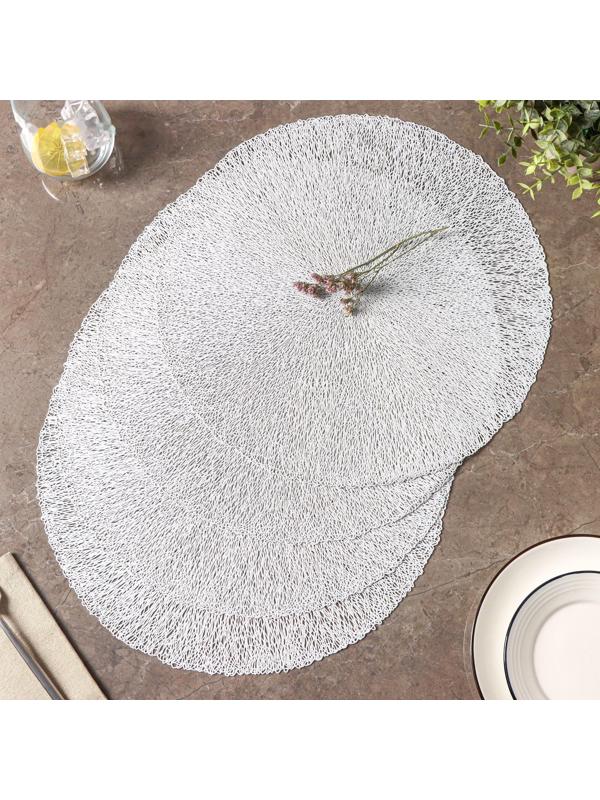 Набор салфеток сервировочных на стол Доляна «Соломка», d=38 см, 4 шт, цвет светло-серый