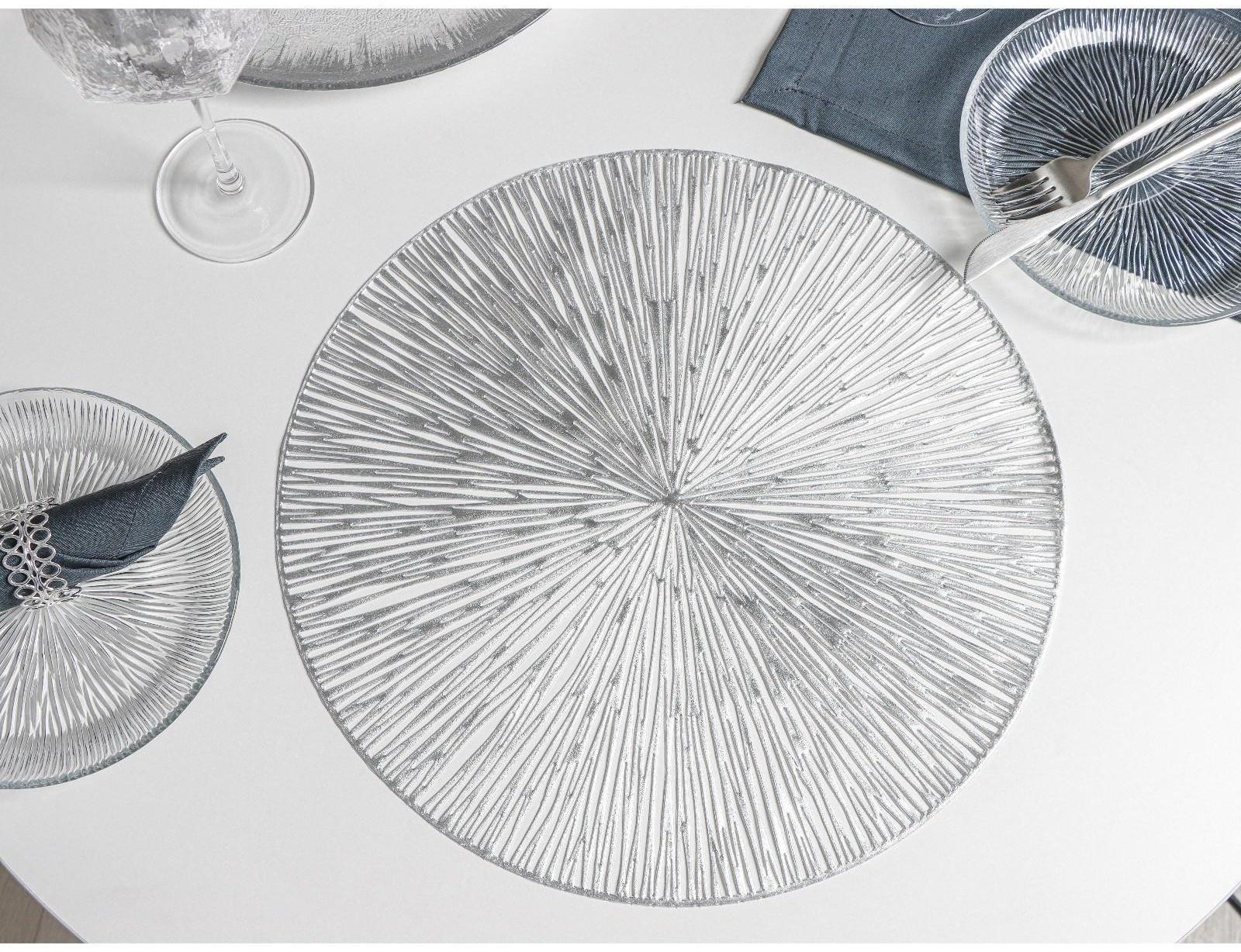 Набор салфеток сервировочных на стол Доляна «Сияние», d=38 см, 4 шт, цвет серебро