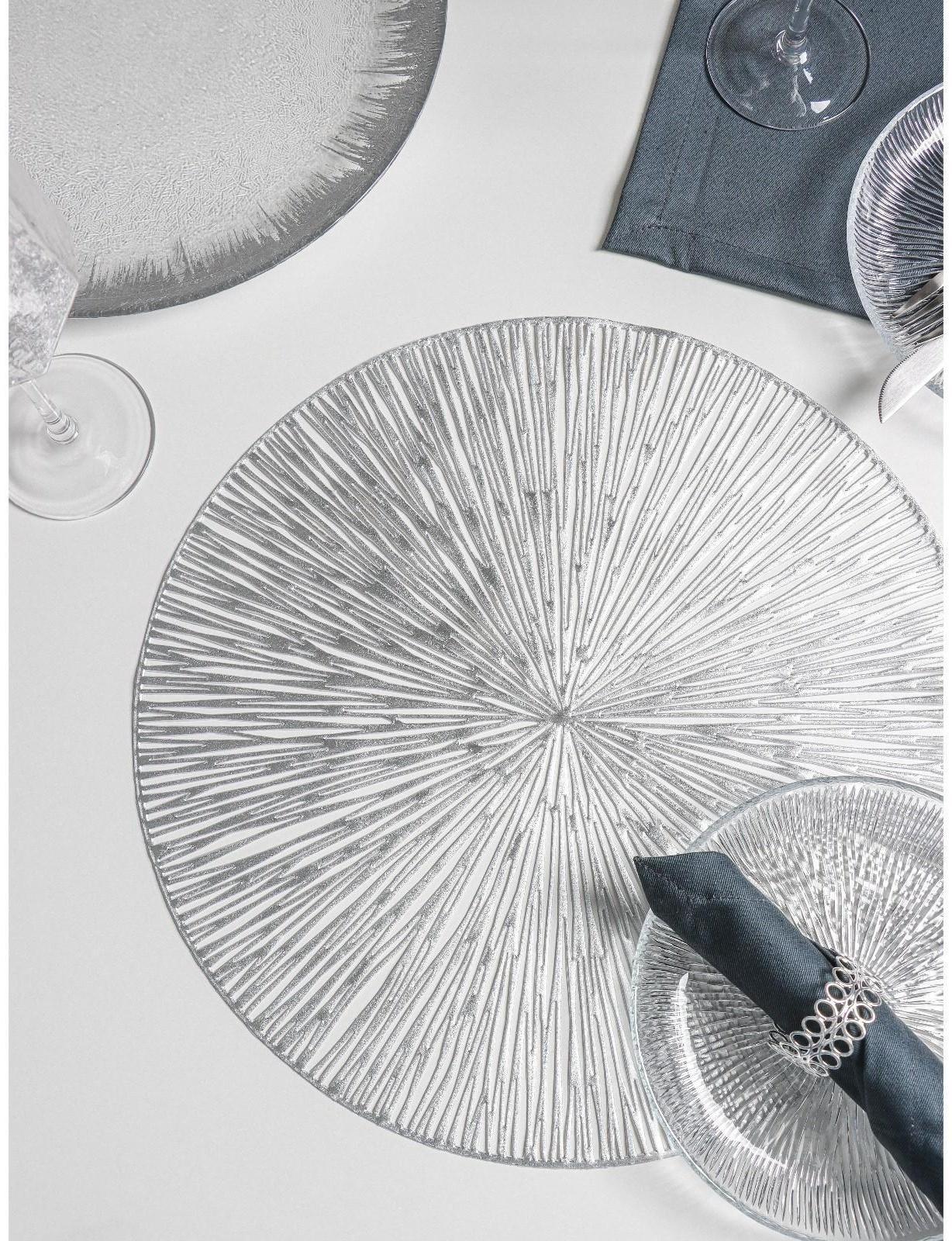 Набор салфеток сервировочных на стол Доляна «Сияние», d=38 см, 4 шт, цвет серебро
