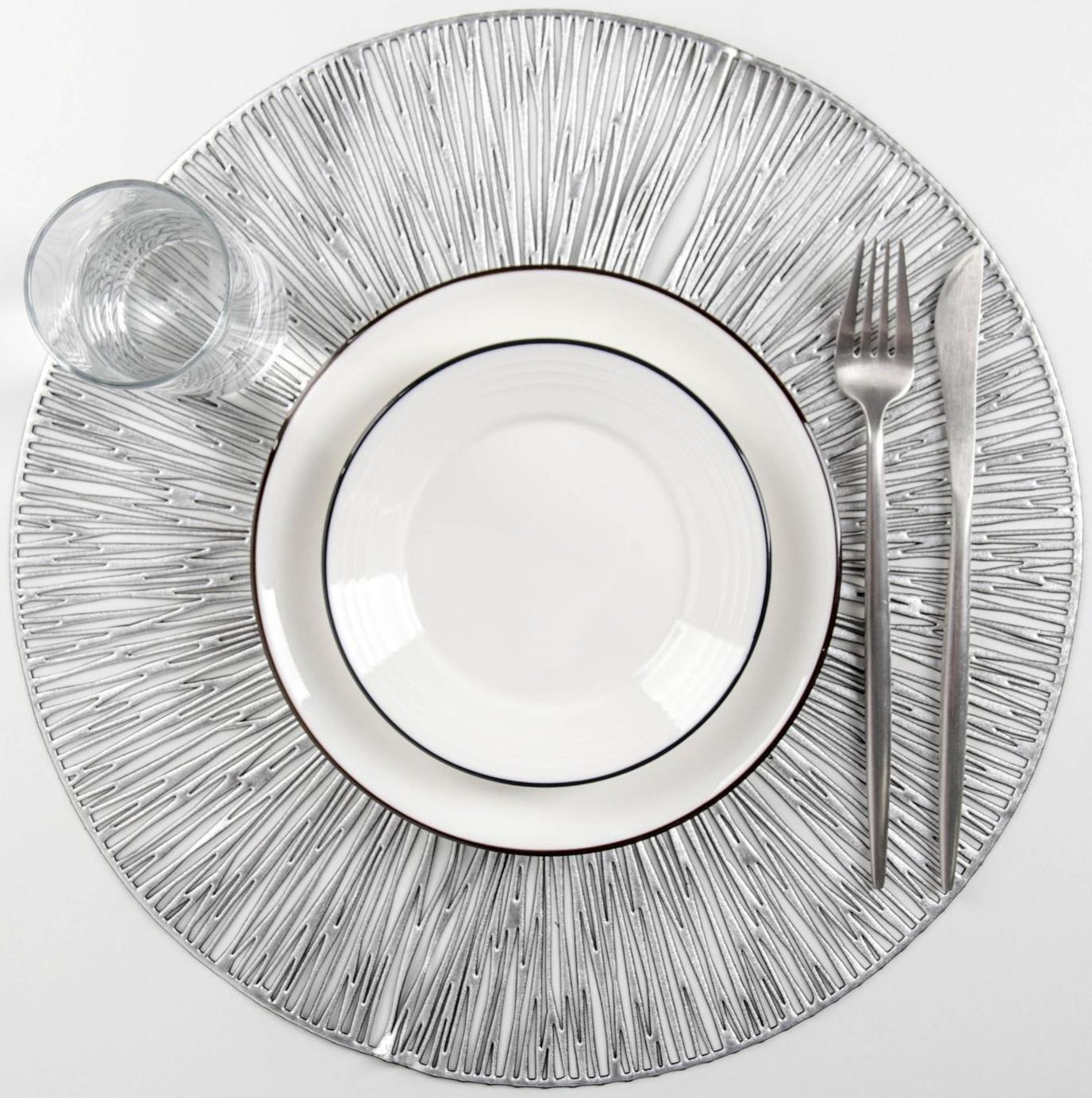 Набор салфеток сервировочных на стол Доляна «Сияние», d=38 см, 4 шт, цвет серебро