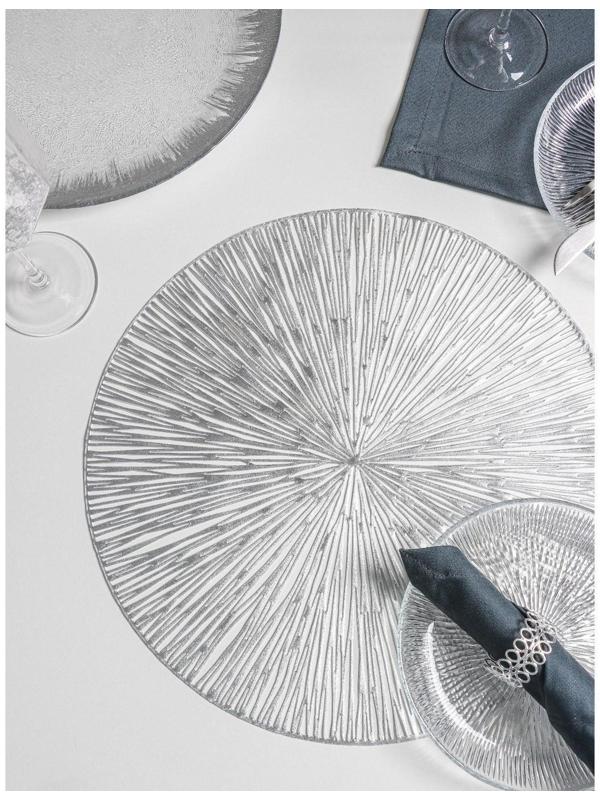 Набор салфеток сервировочных на стол Доляна «Сияние», d=38 см, 4 шт, цвет серебро