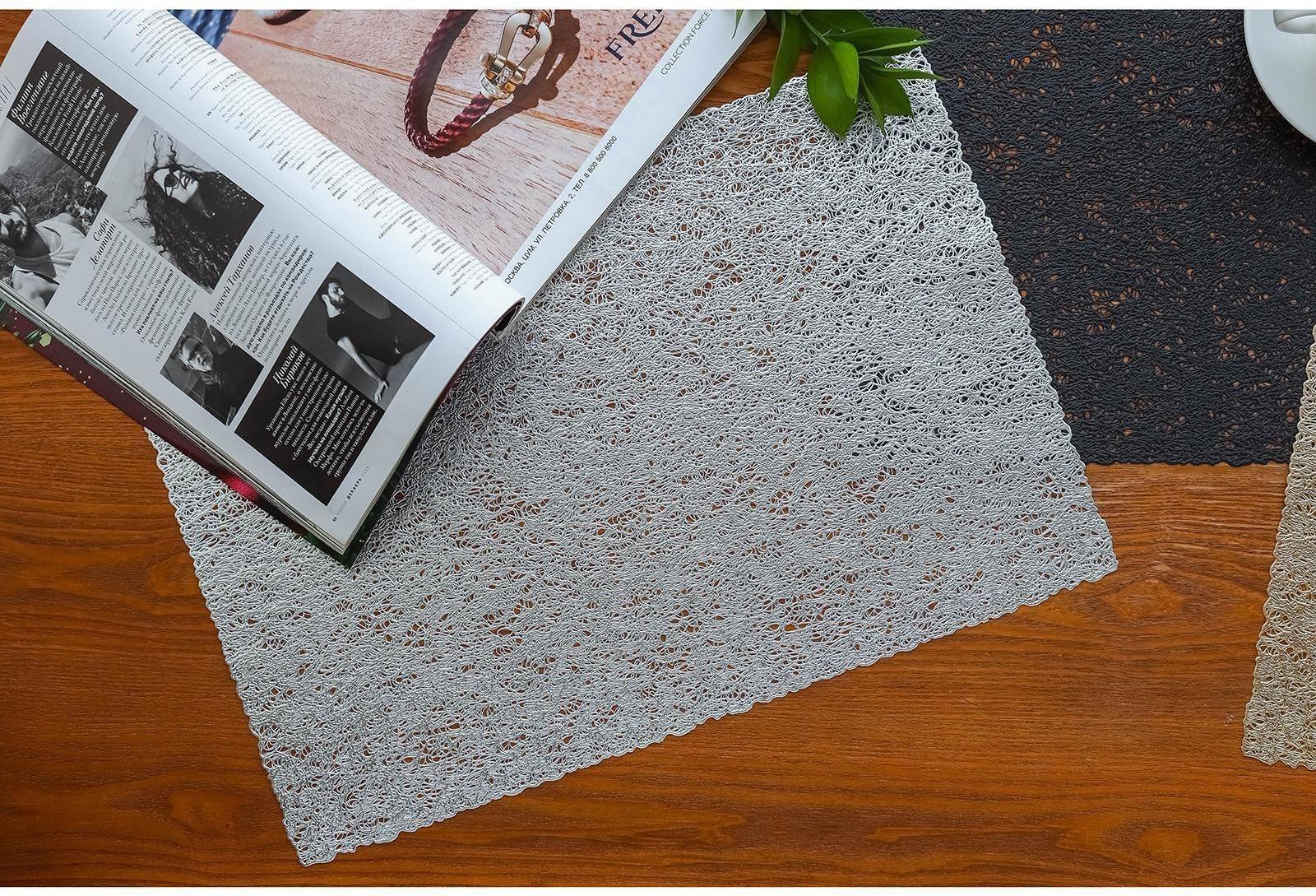 Набор салфеток сервировочных на стол Доляна «Соломка», 30×45 см, 4 шт, цвет серебряный