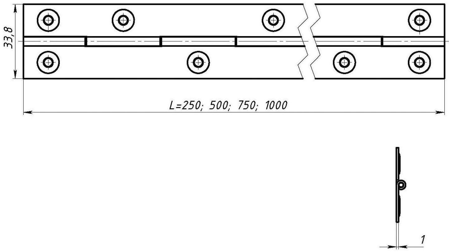 Петля рояльная ТУНДРА, L=1000 мм, без покрытия, 1 шт.