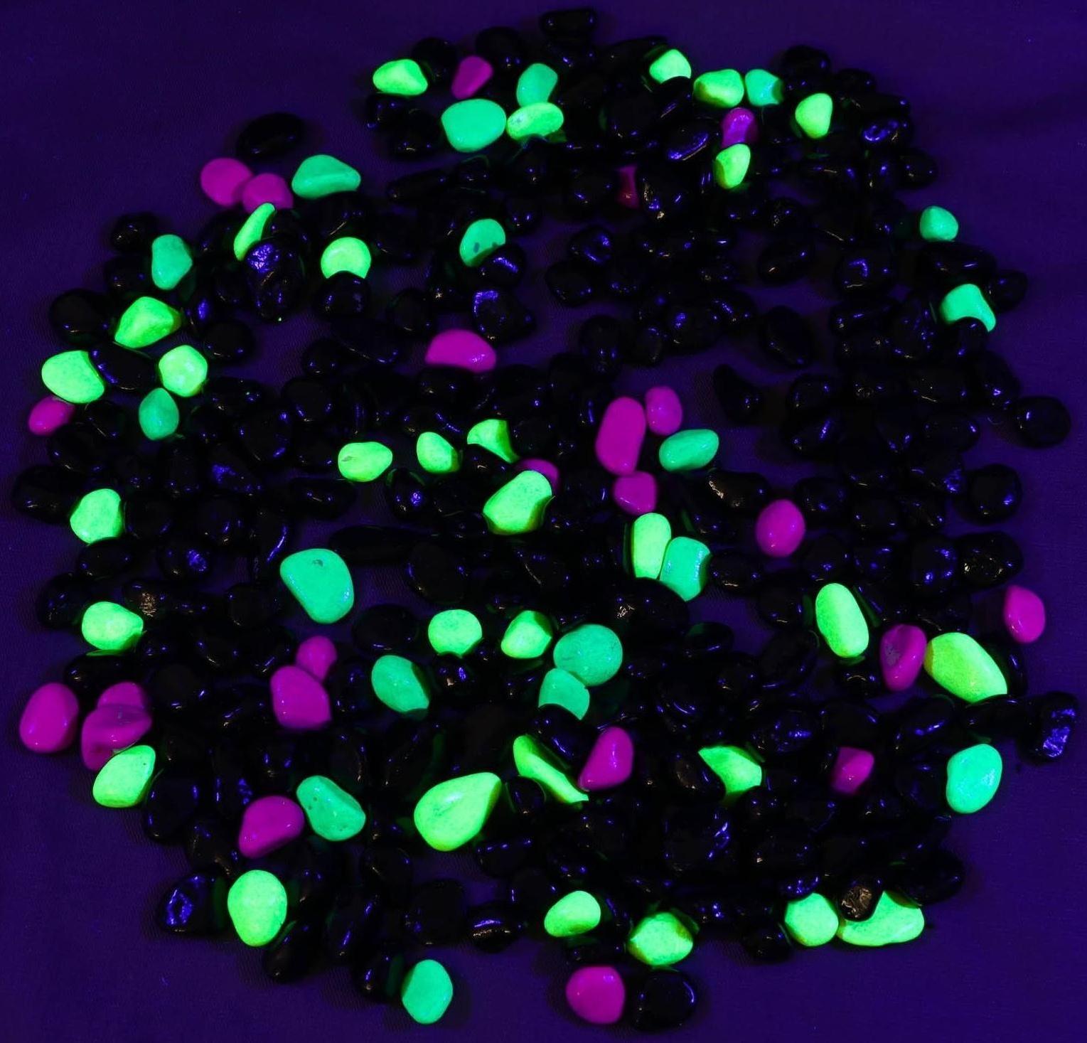 Галька флуоресцентная микс: черный, лимонный, зеленый, пурпурный, 800 г фр.8-12 мм