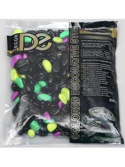 Галька флуоресцентная микс: черный, лимонный, зеленый, пурпурный, 800 г фр.8-12 мм
