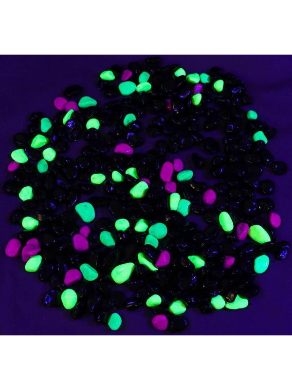 Галька флуоресцентная микс: черный, лимонный, зеленый, пурпурный, 800 г фр.8-12 мм