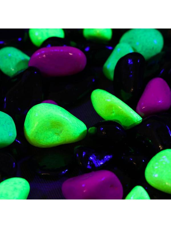 Галька флуоресцентная микс: черный, лимонный, зеленый, пурпурный, 800 г фр.8-12 мм
