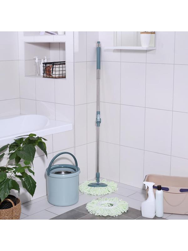 Швабра с отжимом и ведро «Мини»: ведро с металлической центрифугой 10 л, швабра, запасная насадка из микрофибры