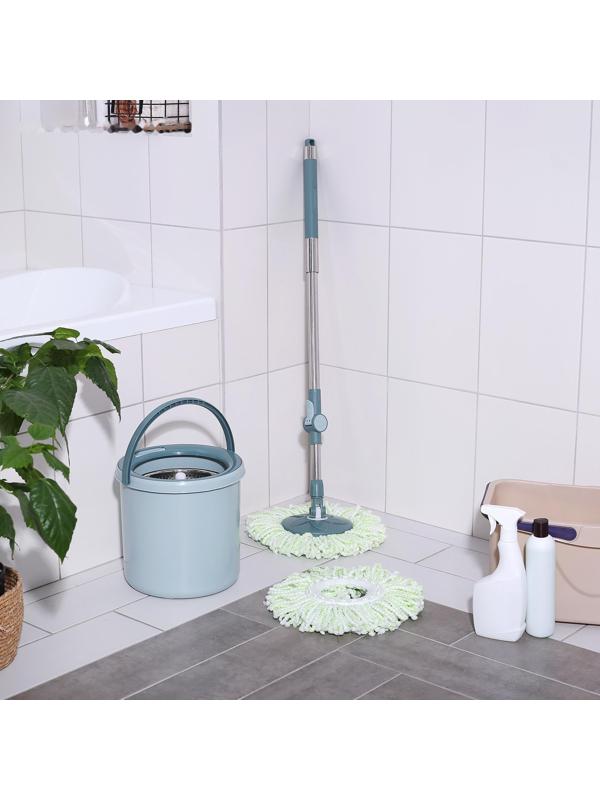 Швабра с отжимом и ведро «Мини»: ведро с металлической центрифугой 10 л, швабра, запасная насадка из микрофибры