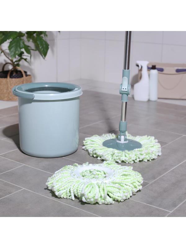 Швабра с отжимом и ведро «Мини»: ведро с металлической центрифугой 10 л, швабра, запасная насадка из микрофибры