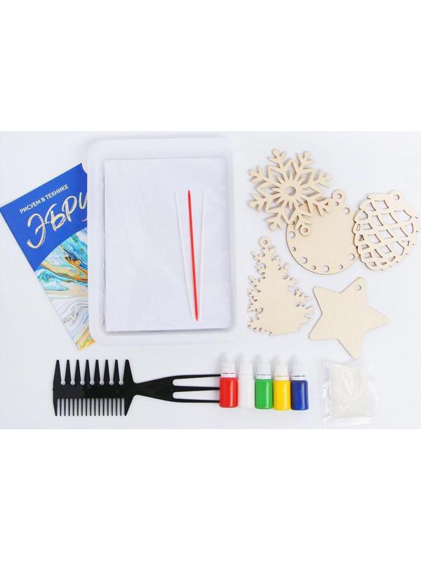 Набор для творчества «Рисуем в технике Эбру», А5 Новый год +5 ёлочных украшений