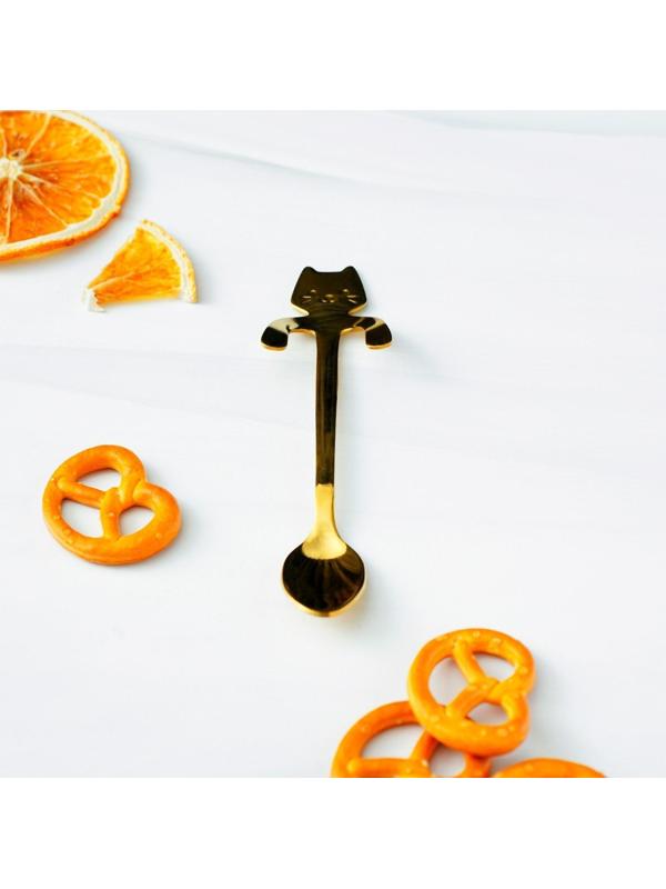 Ложка чайная из нержавеющей стали Magistro «Котик», h=11,5 см, цвет золотой